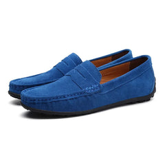 Mocasines azules de hombre en ante con antifaz penny, Azul