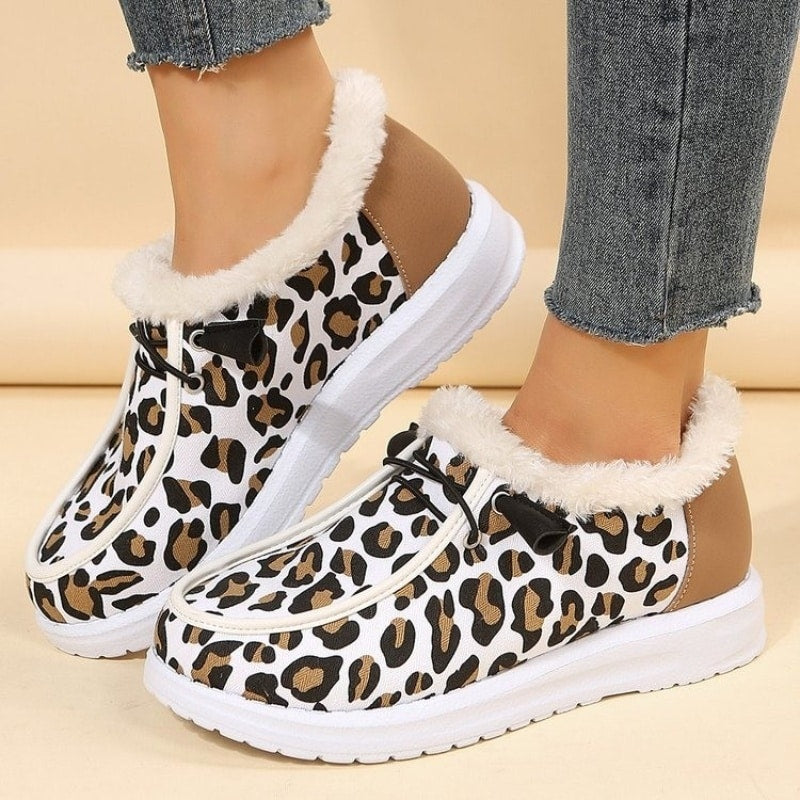 Mocasines náuticos de pelo sintético con estampado de leopardo
