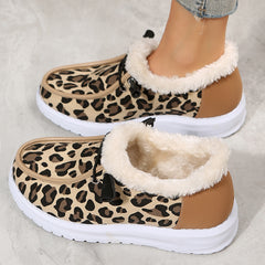 Mocasines náuticos de pelo sintético con estampado de leopardo, Beige