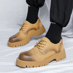 Mocasines informales con plataforma de piel sintética para hombre, Camel