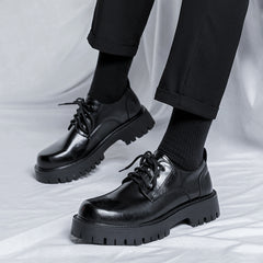 Mocasines informales con plataforma de piel sintética para hombre, Negro