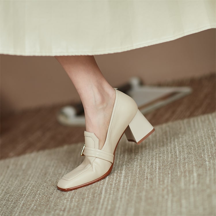 Mocasines cuadrados de cuero genuino para mujer