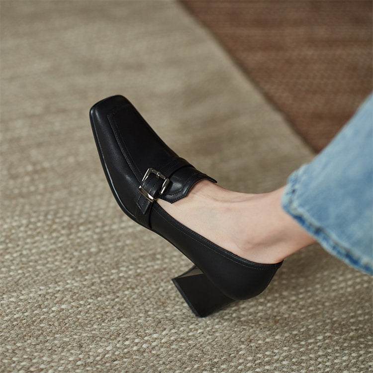 Mocasines cuadrados de cuero genuino para mujer