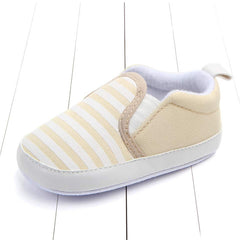 Mocasines primeros pasos de algodón con motivo de rayas, Beige
