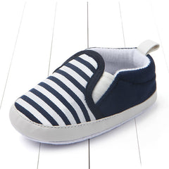 Mocasines primeros pasos de algodón con motivo de rayas, Azul