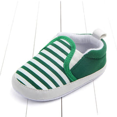 Mocasines primeros pasos de algodón con motivo de rayas, Verde