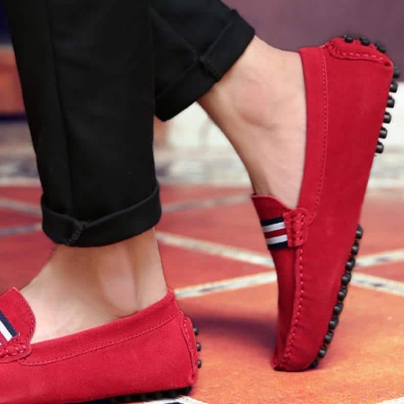 Mocasines de diseño en ante rojo para hombre
