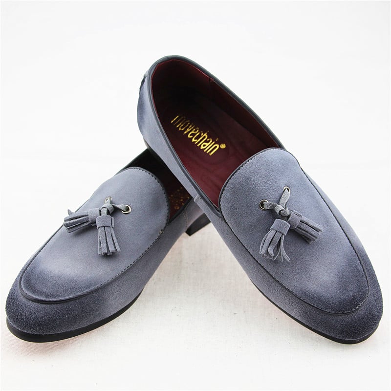 Mocasines de ante genuino suave y clásico con borlas para hombre