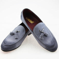 Mocasines de ante genuino suave y clásico con borlas para hombre, Gris