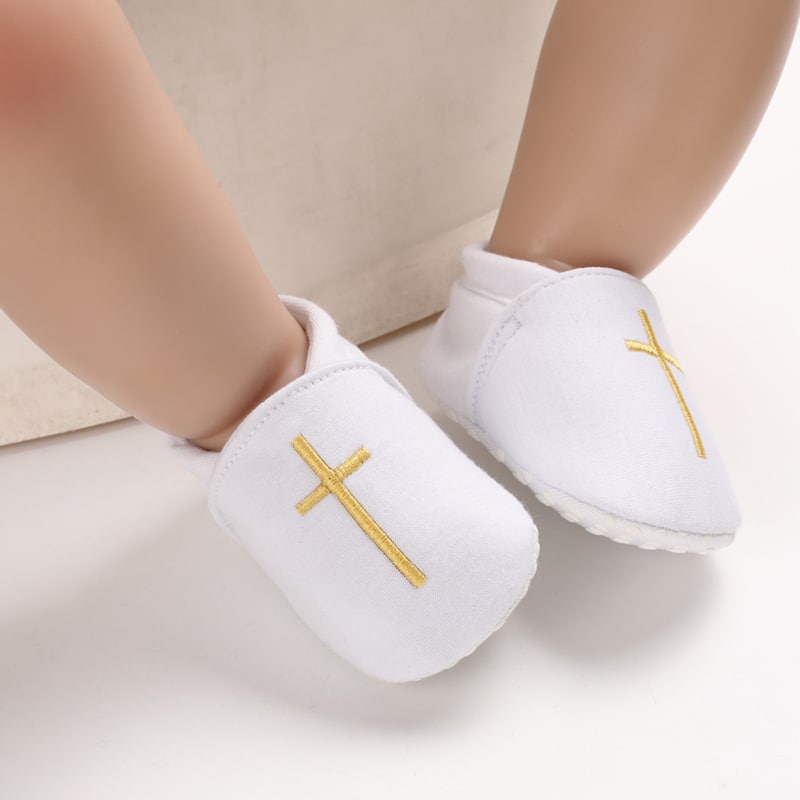 Mocasines de bautizo blancos de algodón para bebé