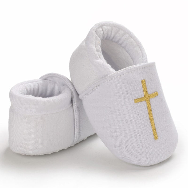 Mocasines de bautizo blancos de algodón para bebé