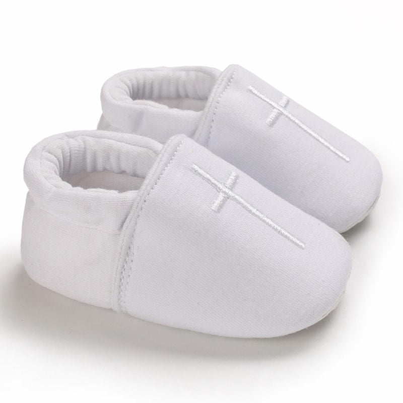 Mocasines de bautizo blancos de algodón para bebé