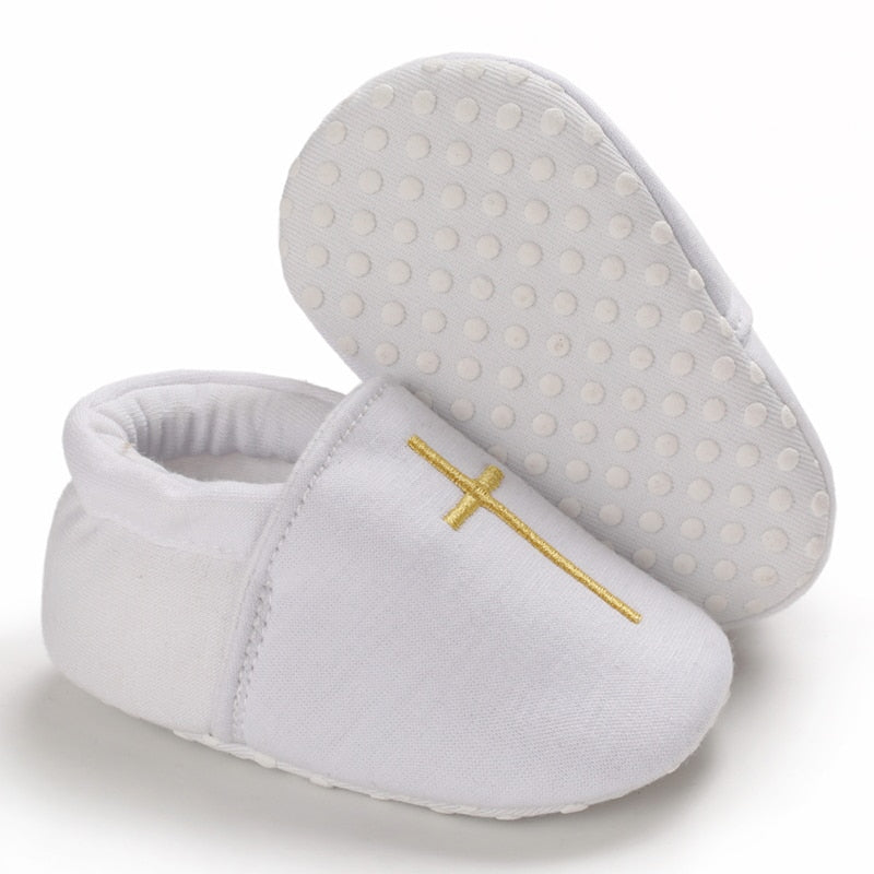 Mocasines de bautizo blancos de algodón para bebé