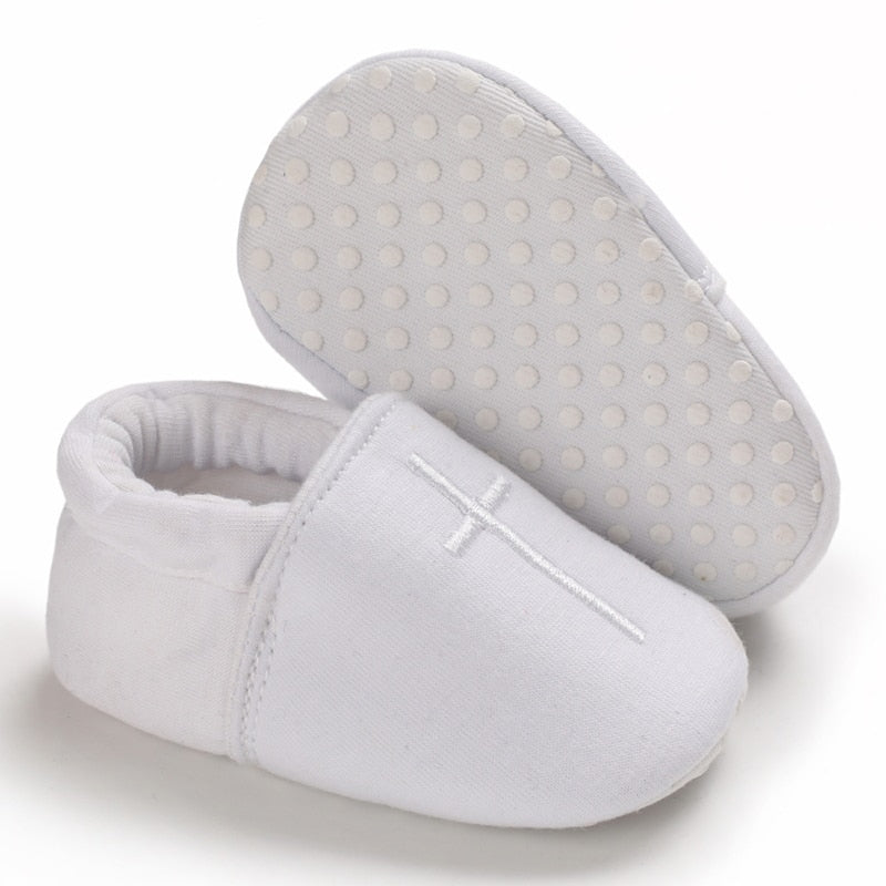 Mocasines de bautizo blancos de algodón para bebé