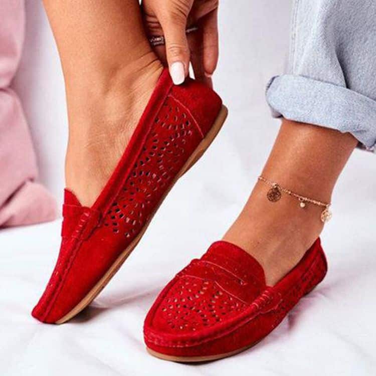 mocasín de mujer en ante rojo