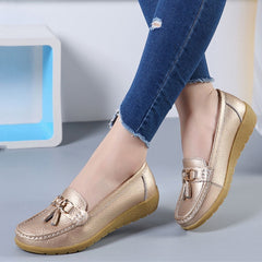 Mocasines con borlas de inspiración náutica para mujer, Dorado