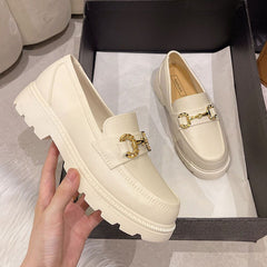 Mocasines de plataforma sencillos para mujer, Beige