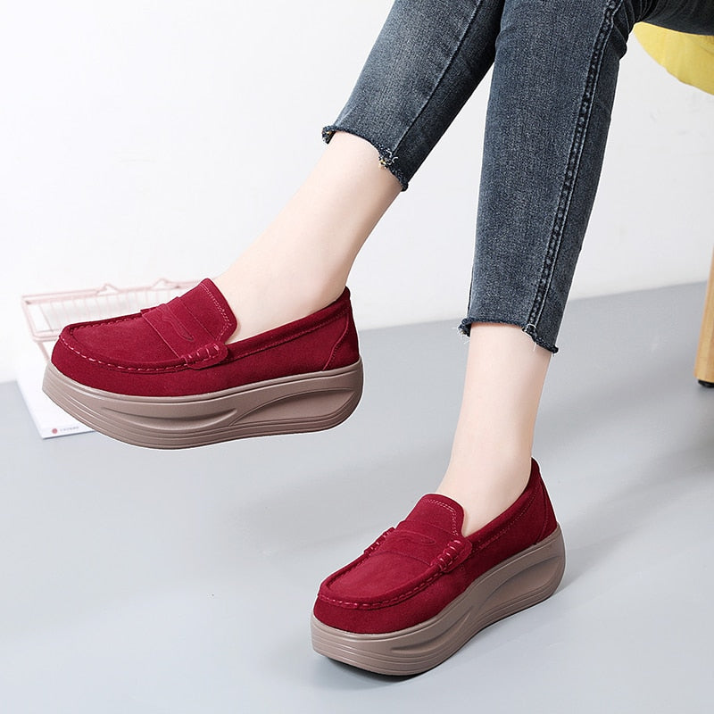 Mocasines con plataforma efecto ante para mujer