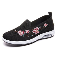 Mocasines de verano con flores bordadas para mujer, Negro