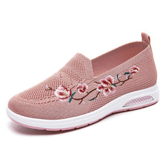 Mocasines de verano con flores bordadas para mujer, Rosa