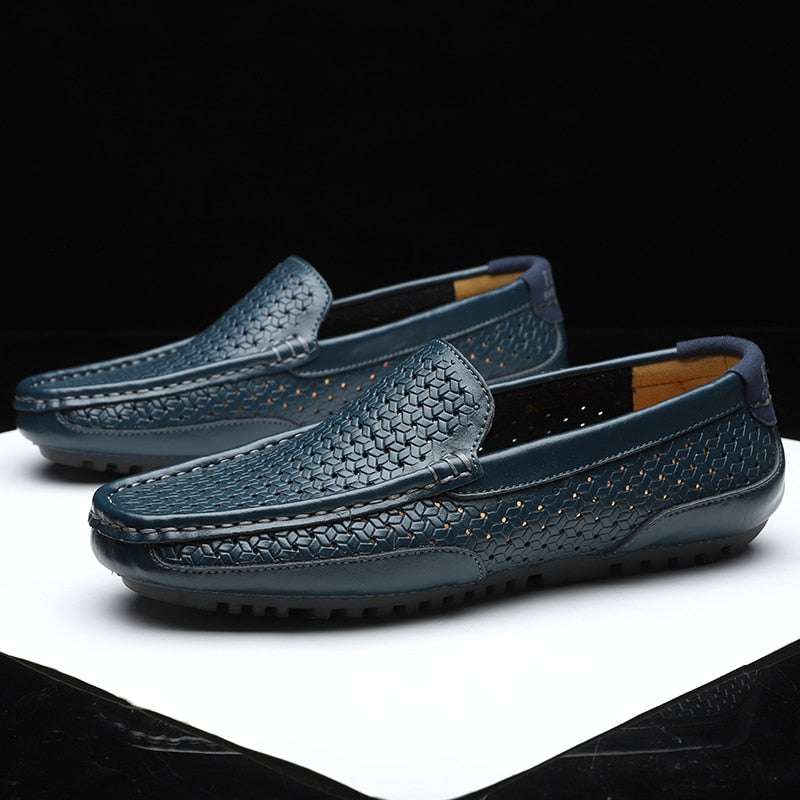 mocasín de cuero azul