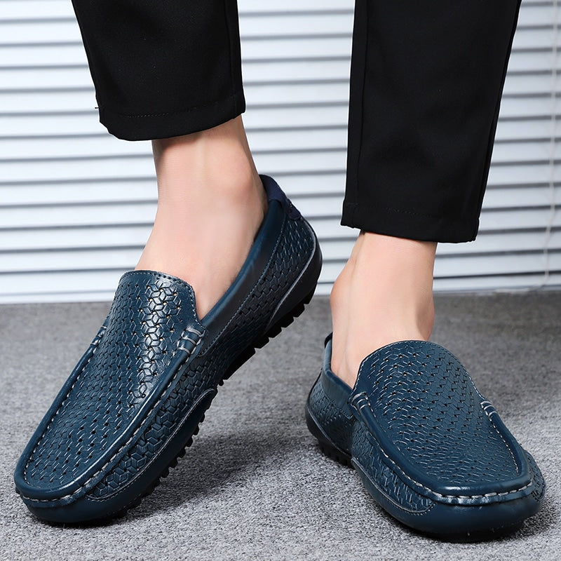 mocasín de cuero azul
