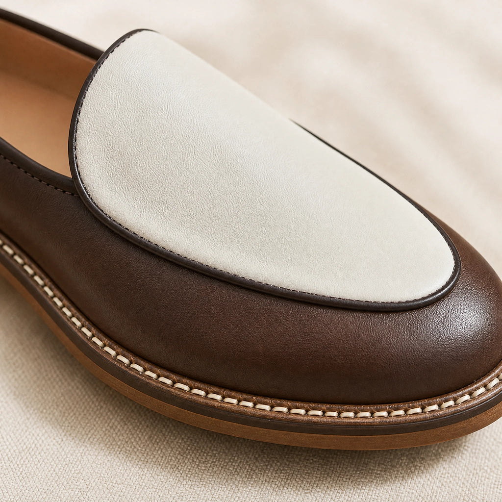 Mocasines elegantes de hombre con costuras vistas, color beige, foto 2