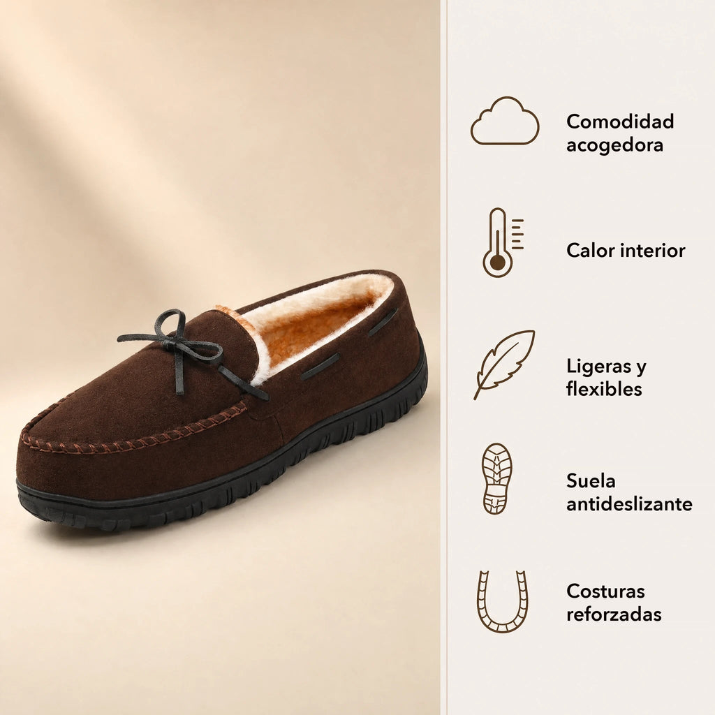 Mocasines forrados de hombre marrones, detalle de la suela