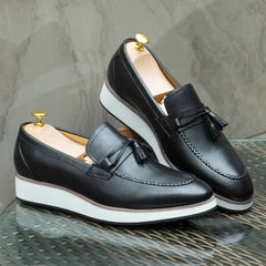 Mocasines de hombre con suela blanca y borlas, marrón o negro, Negro