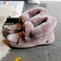 Mocasines indios de invierno de ante forrados, Rosa claro