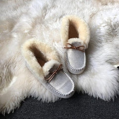 Mocasines indios de invierno de ante forrados, Plata