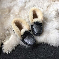 Mocasines indios de invierno de ante forrados, Gris oscuro