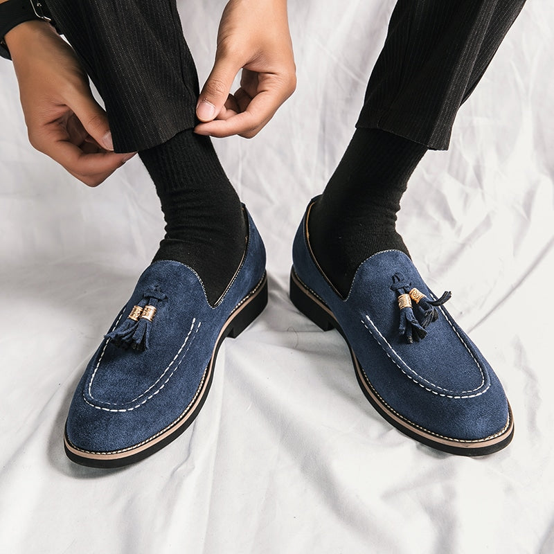 Mocasines italianos azules efecto ante para hombre