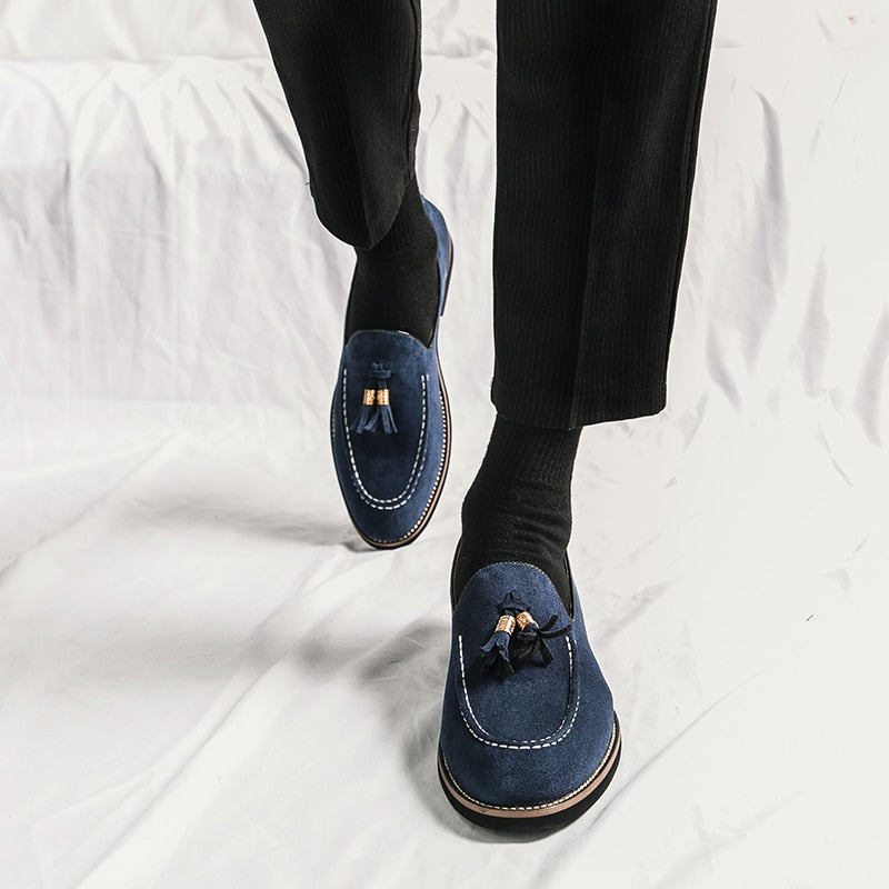 Mocasines italianos azules efecto ante para hombre