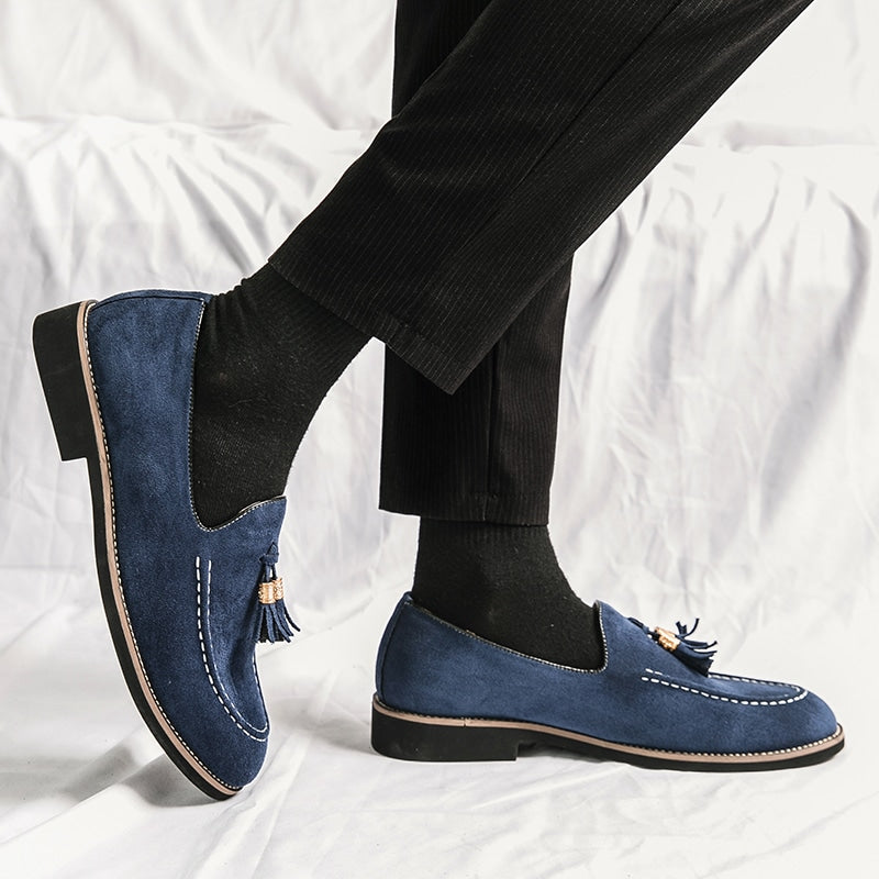 Mocasines italianos azules efecto ante para hombre
