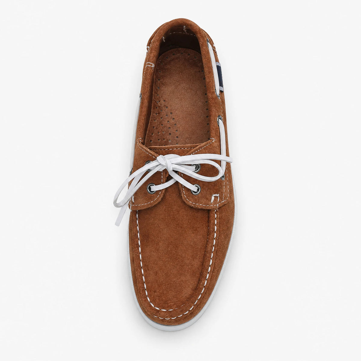Mocasines náuticos de hombre en ante con cordones blancos, color verde claro, vista lateral