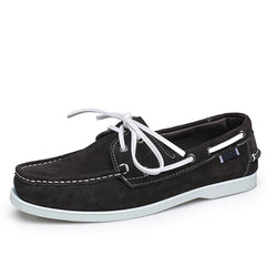 Mocasines náuticos de hombre en ante con cordones blancos, Marrón oscuro