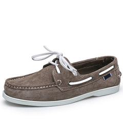Mocasines náuticos de hombre en ante con cordones blancos, Taupe