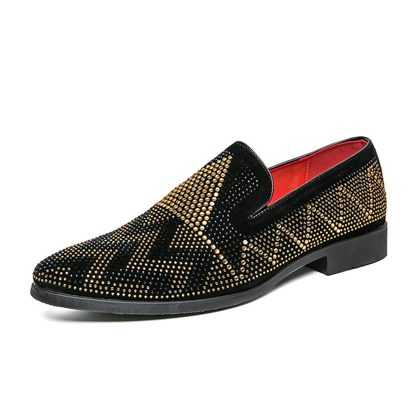 Mocasines negros con estrás dorados para hombre