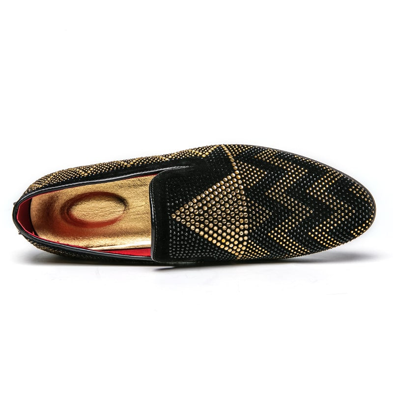 Mocasines negros con estrás dorados para hombre