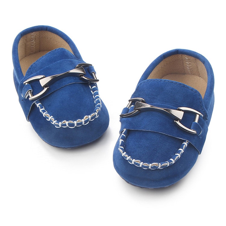 Mocasines efecto ante suave con mors plateado para bebé niño