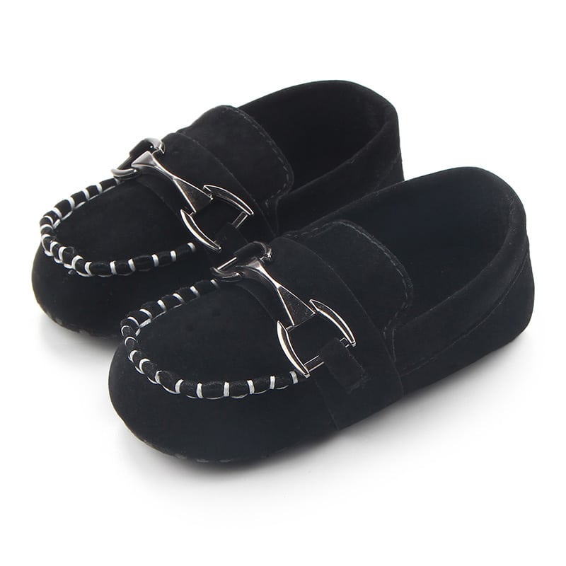 Mocasines efecto ante suave con mors plateado para bebé niño
