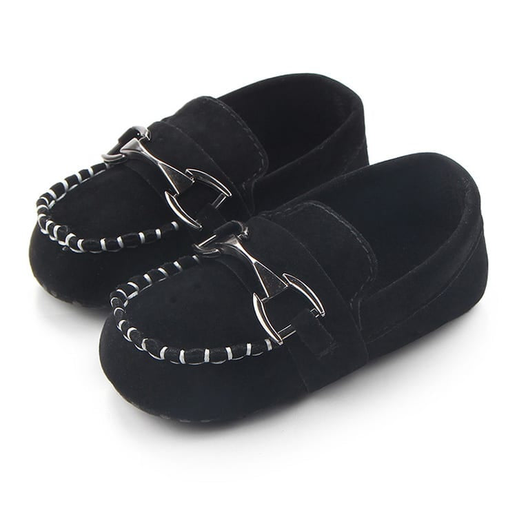 Mocasines efecto ante suave con mors plateado para bebé niño