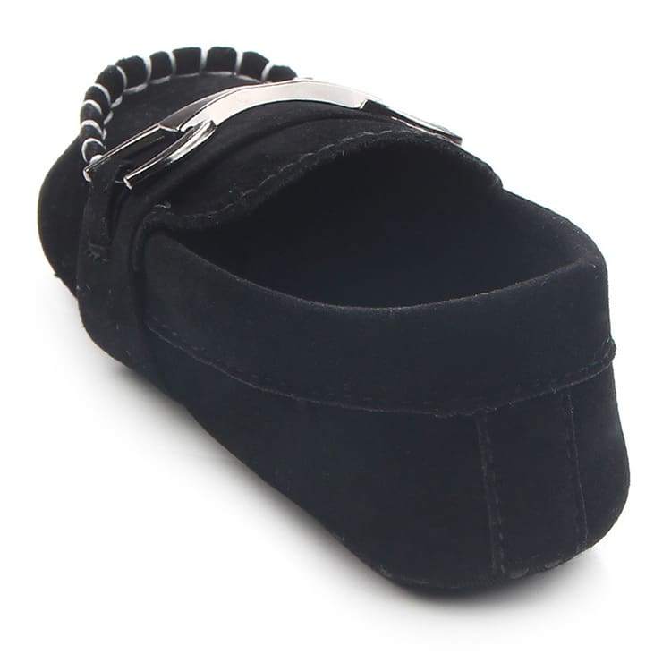Mocasines efecto ante suave con mors plateado para bebé niño