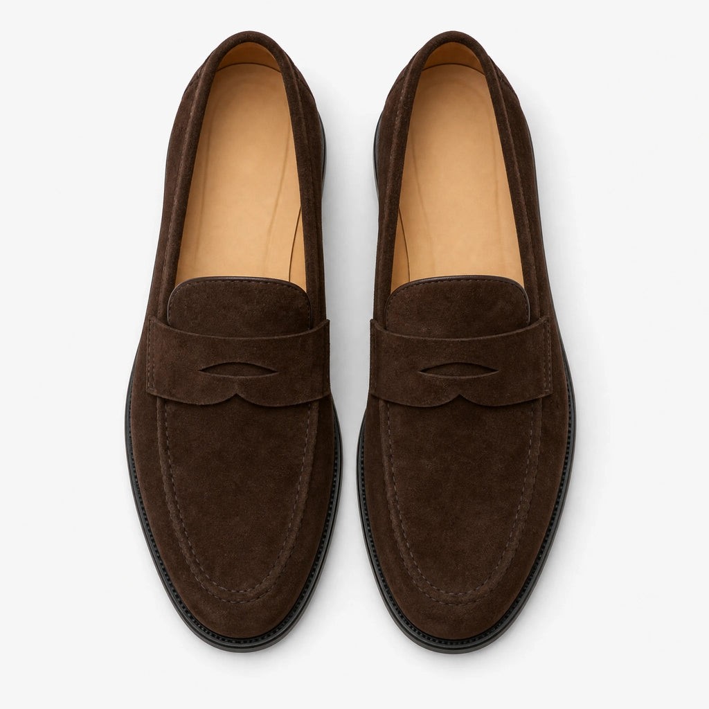 Mocasines penny hombre de ante marrón camel, vista principal