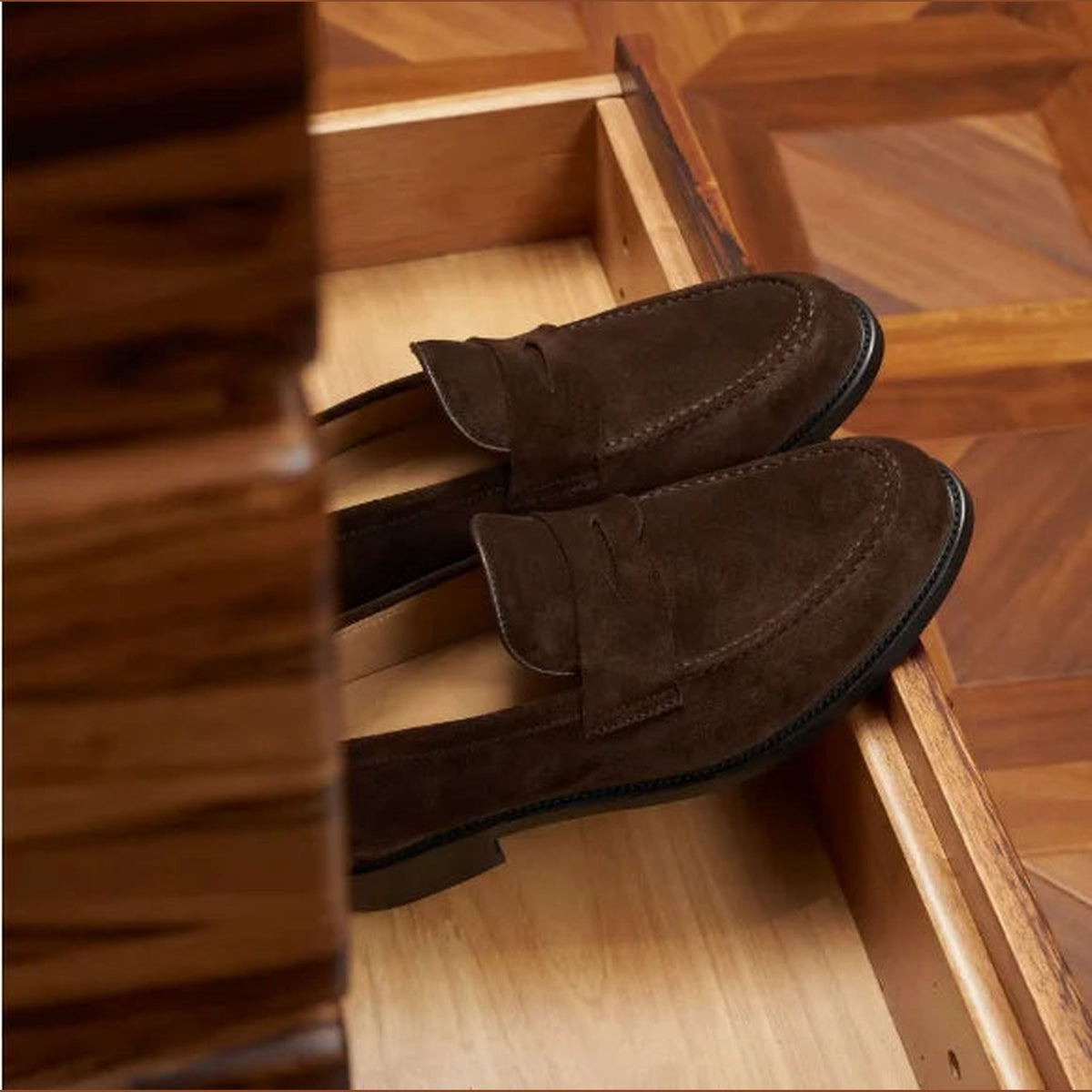 Mocasines penny hombre de ante marrón marrón oscuro, par completo
