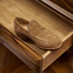 Mocasines penny hombre de ante marrón, Camel