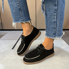Mocasines planos con cordones para mujer, Negro