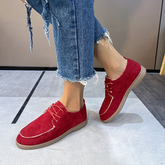 Mocasines planos con cordones para mujer, Rojo