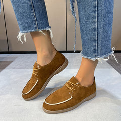 Mocasines planos con cordones para mujer, Marrón